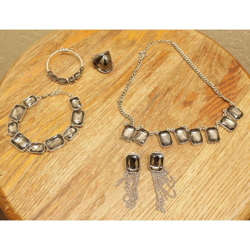 Paparazzi Smoky Rhinestone Jewelry Set Statement Necklace Bracelet Ring Lot